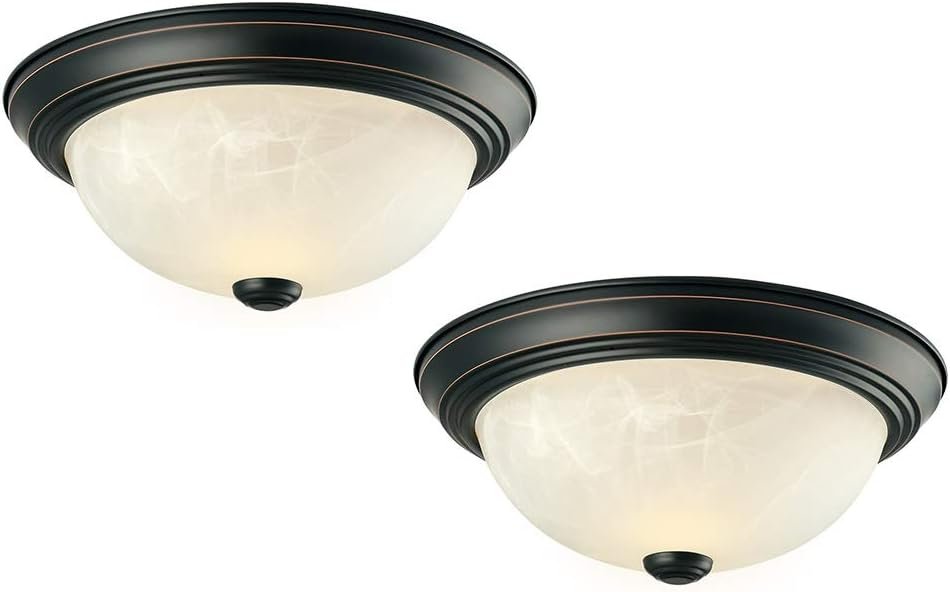 Design House 587519 Traditional 2 Pack 2-Light Indoor Dimmable Ceiling Light with Alabaster Glass for Bedroom Hallway Kitchen Dining Room, Oil Rubbed Bronze, 11-Inch