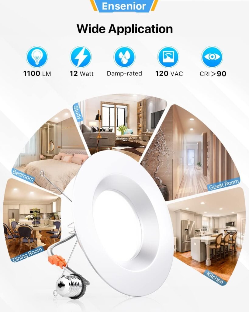 Ensenior 24 Pack Dimmable Downlight, 5/6 Inch LED Can Lights Retrofit Recessed Lighting,3000K Warm White, 12W=110W, 1100LM–FCC, Metal Smooth Trim, ETL and Energy Star