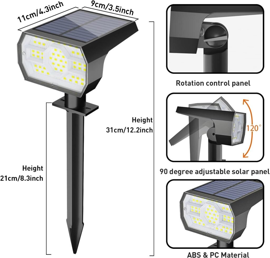 NYMPHY Solar Lights Outdoor Waterproof IP68, 56 LED 3 Lighting Modes Solar Powered Garden Yard Spot Solar Lights for Christmas Outside Landscape- 4 Pack (Warm White)