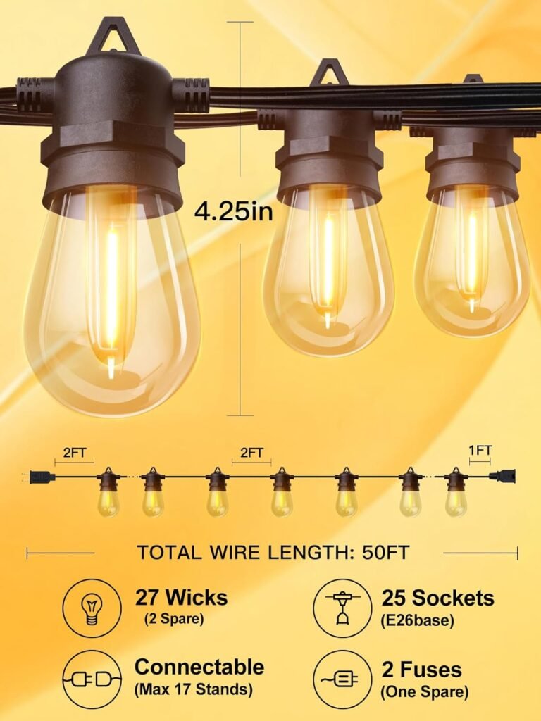 addlon 100FT(2-Pack*50FT) LED Outdoor String Lights with 30 Edison Vintage Shatterproof Bulbs, Commercial Grade Patio Lights, IP65 Waterproof for Balcony, Backyard and Garden, Warm White