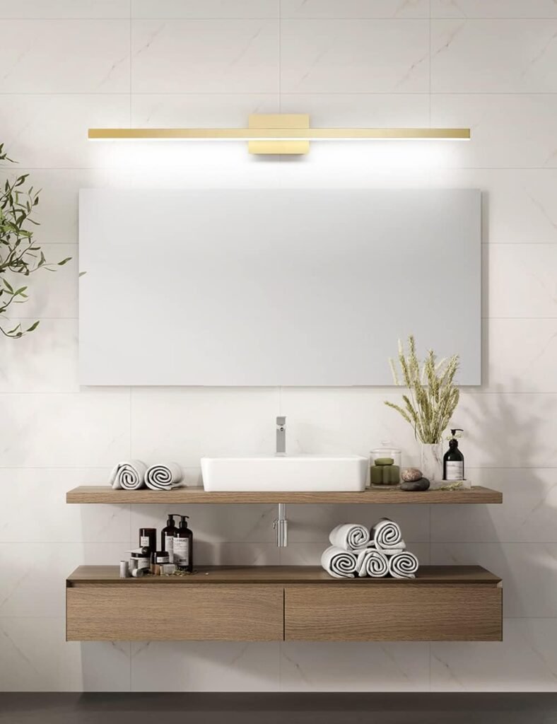 Joossnwell Modern Gold Vanity Light Fixtures 31.5 Inch Long LED Vanity Lighting for Bathroom Lights Over Mirror 20W Cold Light 6000K Wall Sconce