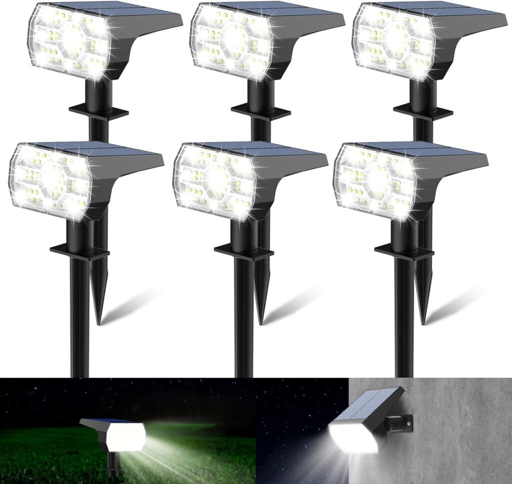 Kaxiida Solar Spot Lights Outdoor Waterproof, 3 Lighting Modes Solar Landscape Lights for Outside, 56LED Solar Powered Lights Dusk to Dawn Pack of 6