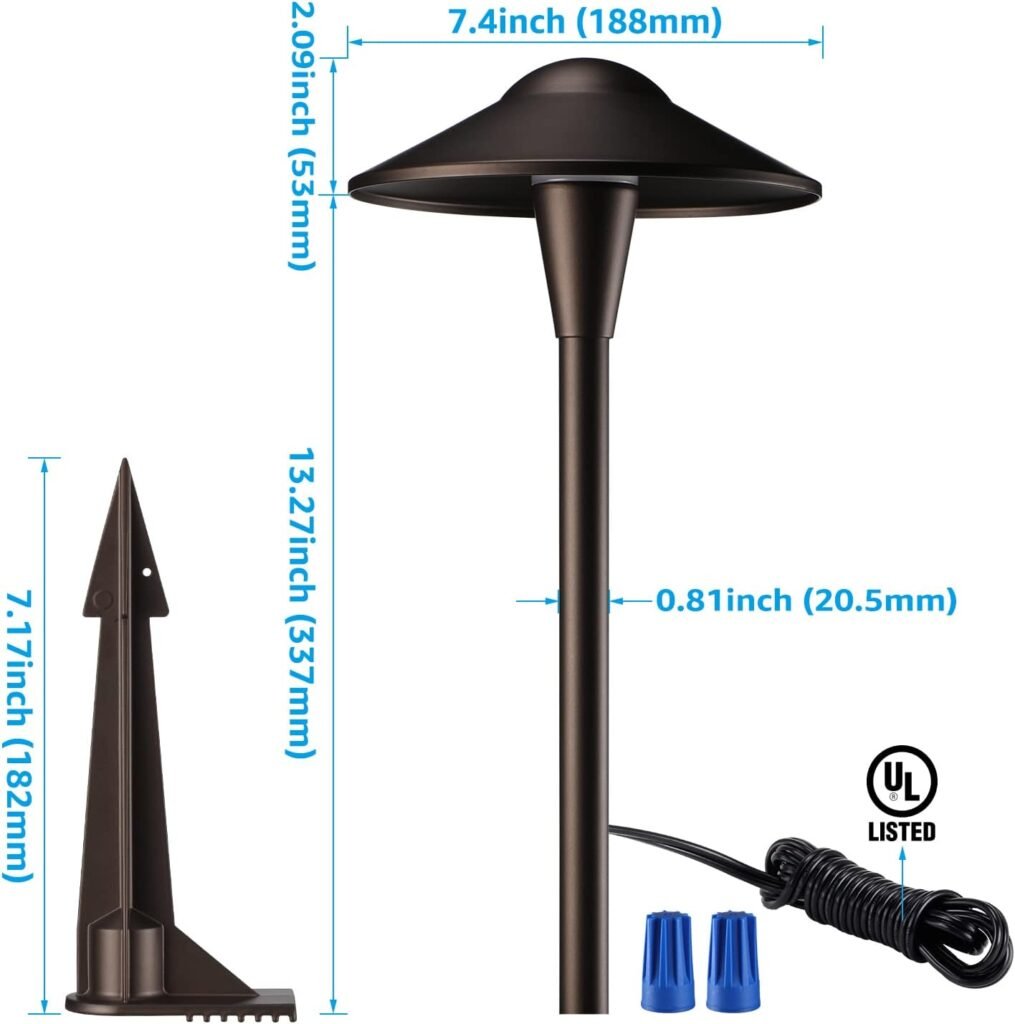 LEONLITE 3CCT Low Voltage Pathway Lights, 3000K/4000K/5000K LED Landscape Path Lights, 3000K/4000K/5000K, Saucer Head, 12-24V AC/DC, IP65 Outdoor Walkway Light, Oil Rubbed Bronze Aluminum, 6 Pack