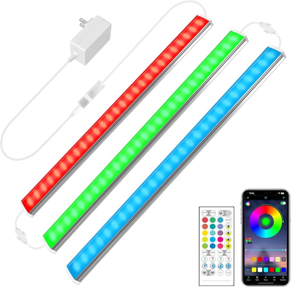 maylit Smart Under Cabinet Lights Plug in, 3 Pcs 12 Inch Ultra Thin Under Cabinet Lighting, Super Bright Multicolor Under Counter Lights for Kitchen, Dimmable Light for Cabinet, Counter, Workbench