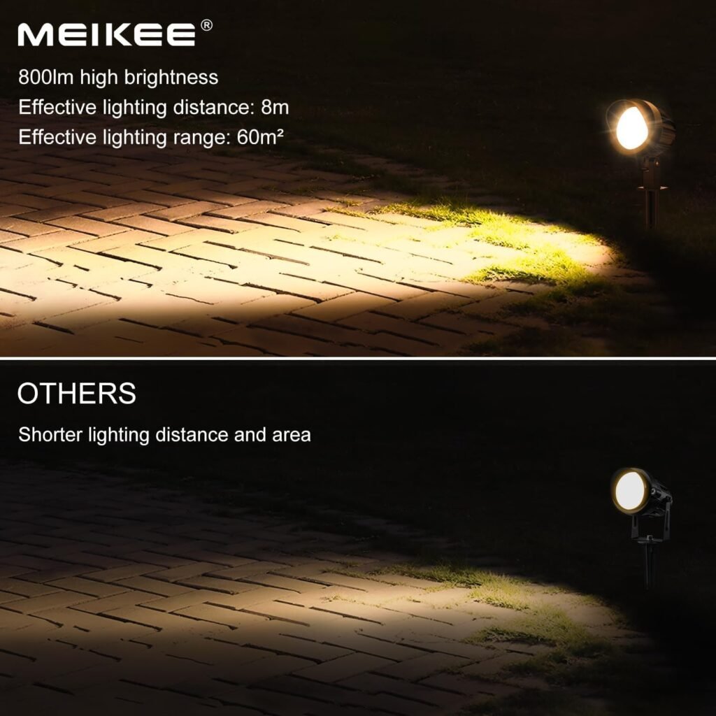 MEIKEE 7W Low Voltage Landscape Lights, DC/AC 12V 24V Landscape Lighting LED, 800lm Warm White Waterproof Outdoor Spotlights, Garden Pathway Patio Yard Lights Decor (8 Pack with Connectors)