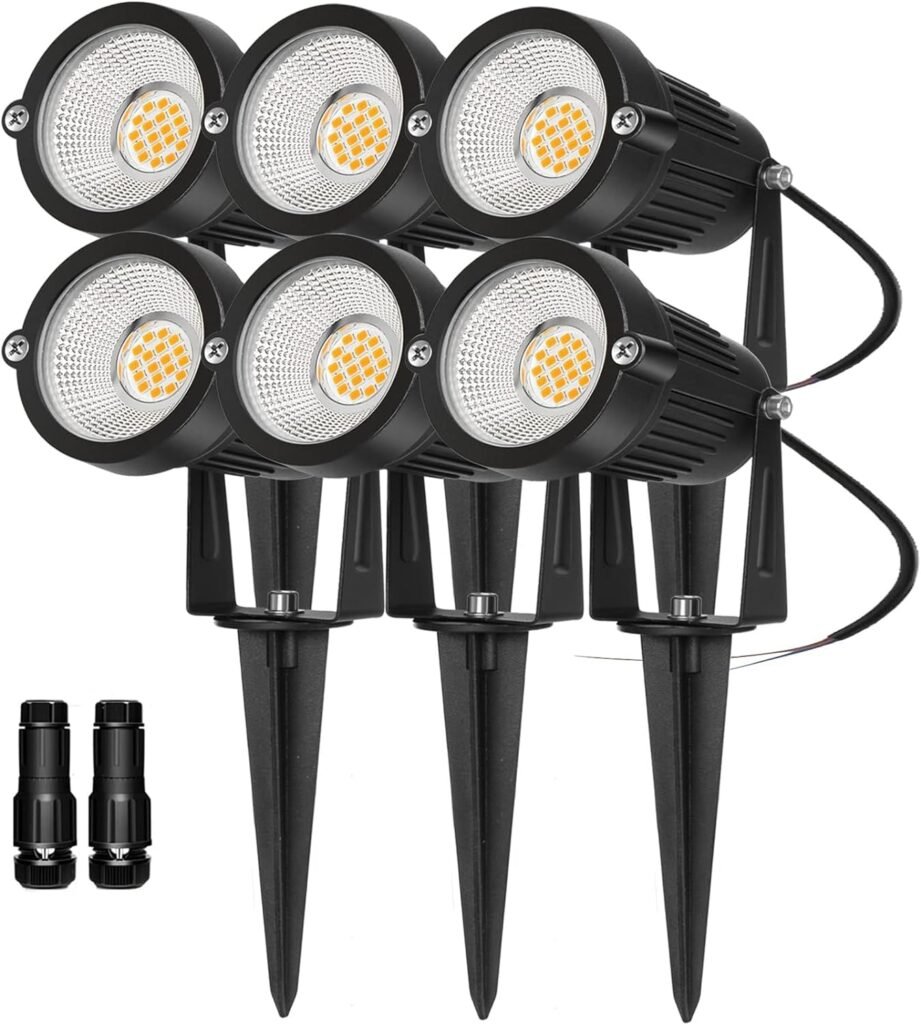 REEGOLD Low Voltage Landscape Lights Outdoor: 7W 700LM LED Landscape Lighting with Connectors for Tree Garden Yard Pathway | 12V 24V Warm White 2700K Spotlights | IP65 Waterproof | 6 Pack