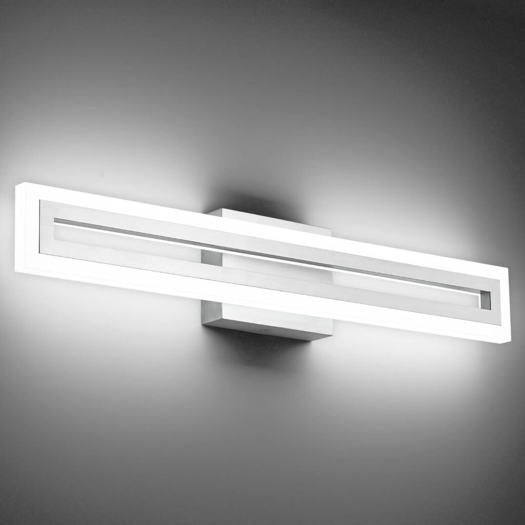 SOLFART 24 Inch LED Bathroom Light Fixtures Vanity Lights Bathroom Lights Over Mirror Wall Light Fixtures 6000K Brushed Nickel