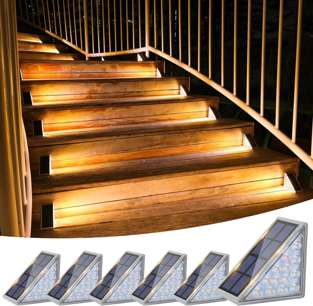 VOLISUN Solar Stair Lights 6 Pack - Waterproof Outdoor Step Lights for Garden, Deck, Porch and Patio (Warm White)