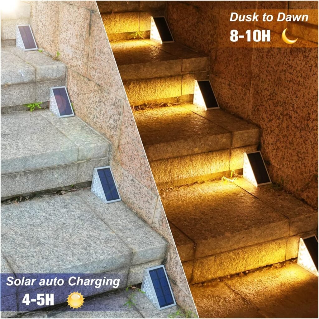 VOLISUN Solar Stair Lights 6 Pack - Waterproof Outdoor Step Lights for Garden, Deck, Porch and Patio (Warm White)