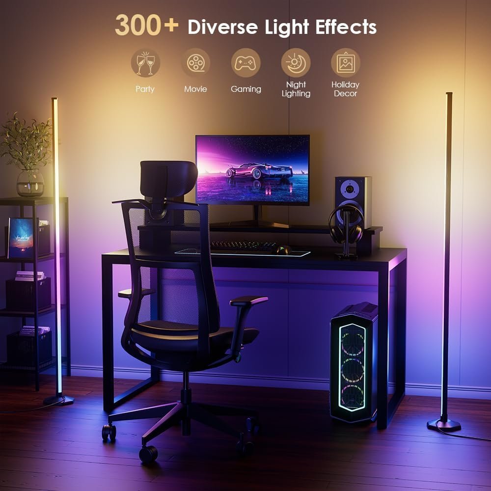 2PCS RGB Floor Lamp, Bluetooth APP and Remote Control 65 Smart Modern Standing Lamp Music Sync 16 Million DIY Colors Changing LED Floor Lamp with Heavy Base for LivingRoom Bedroom GameRoom