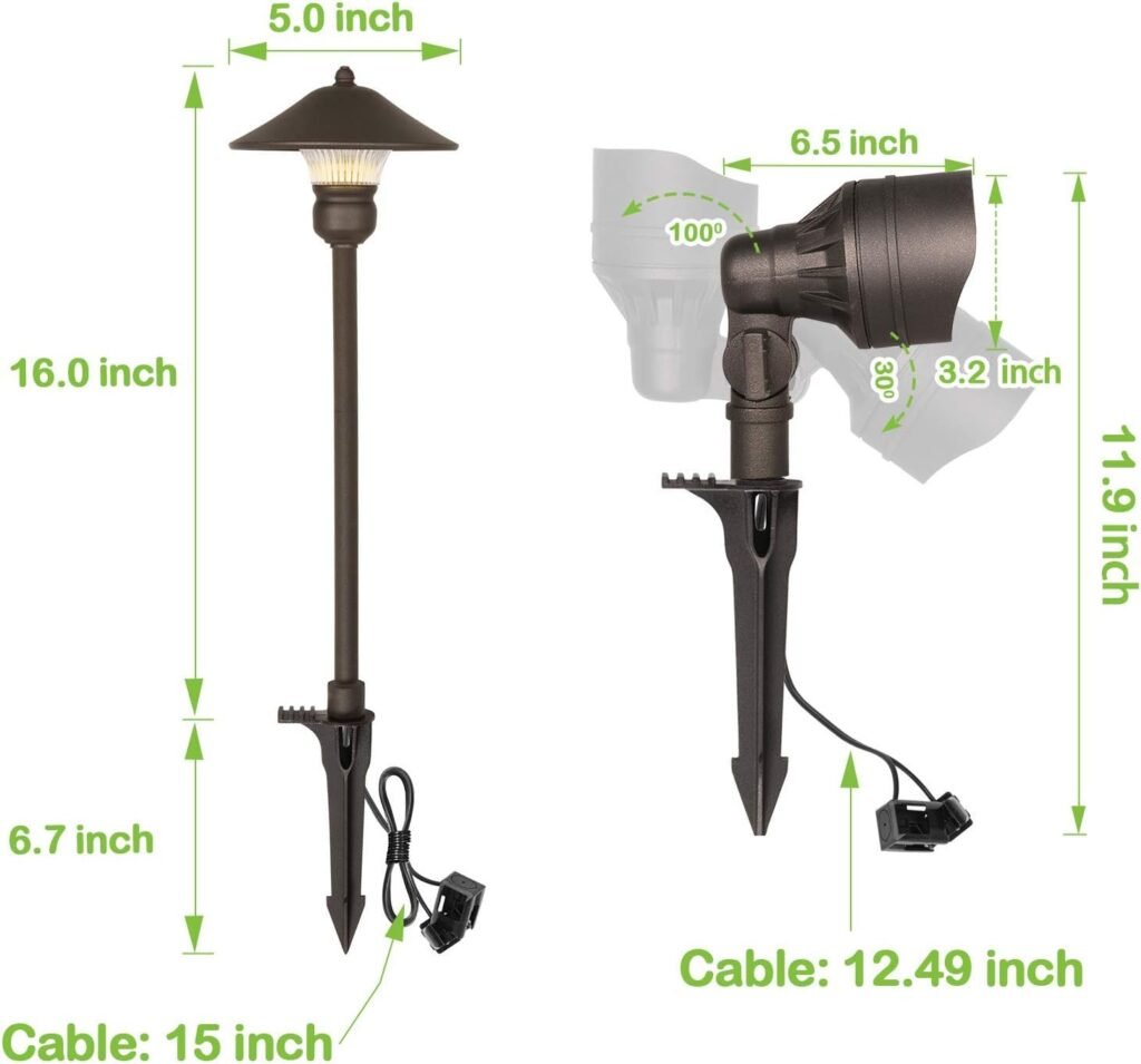 8 Pack Low Voltage LED Landscape Kits, 12V Pathway Flood Light Kits, 10W 390LM and 3W 150LM Wired for Outdoor Yard Lawn, Die-cast Aluminum, 50W and 30W Equivalent 15-Year Lifespan