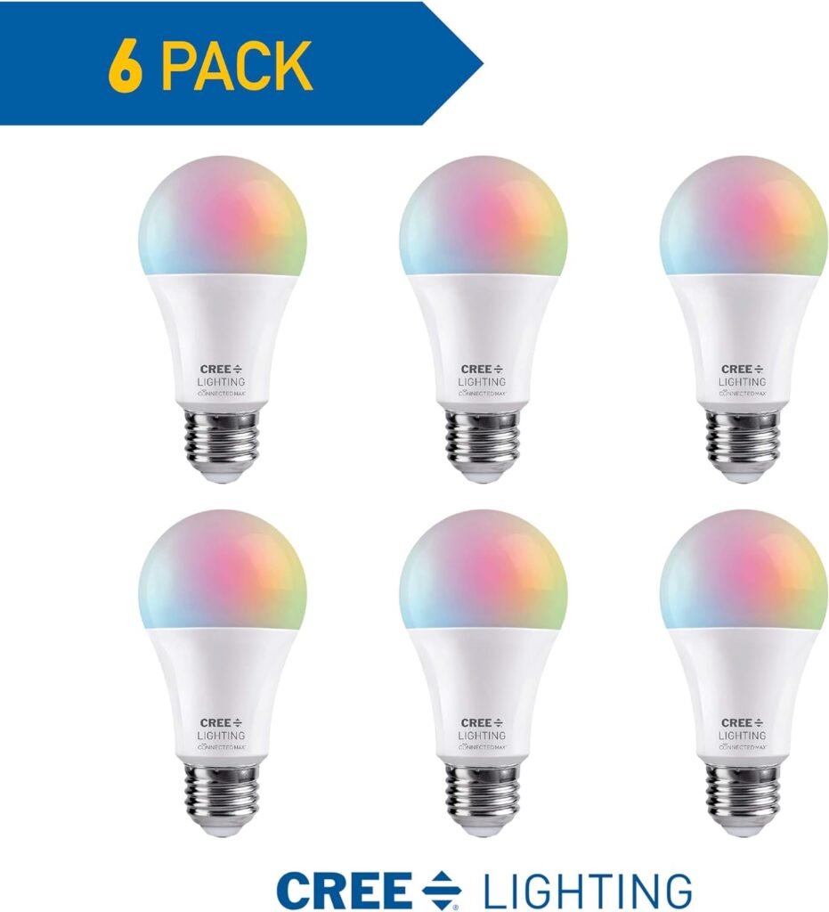 Cree Lighting Connected Max Smart Led Bulb A19 60W Tunable White + Color Changing, 2.4 Ghz, Compatible with Alexa and Google Home, No Hub Required, Bluetooth + WiFi, 3Pk (CMA19-60W-AL-9ACK-B3)