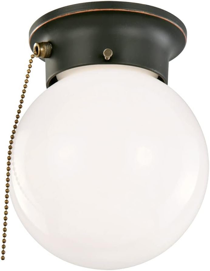 Design House 519264 Traditional 1-Light Indoor Ceiling Flush Mount Dimmable Globe Light Opal Glass for Bedroom Hallway Kitchen Dining Room, Oil Rubbed Bronze