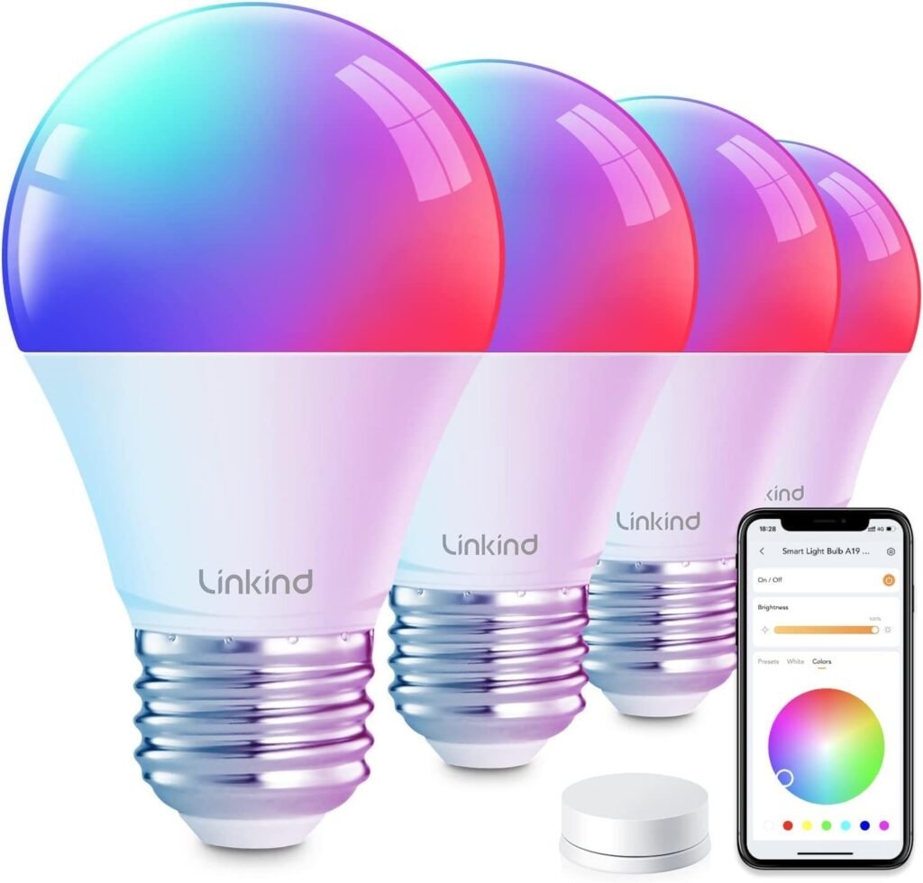 Linkind Smart Light Bulbs with Remote Control, Smart Bulb That Work with Alexa  Google Home, 16 Million Color Changing Light Bulbs 60W, A19 E26 2.4Ghz WiFi Light Dimmable,1800K-6500K,800lm 4 Pack