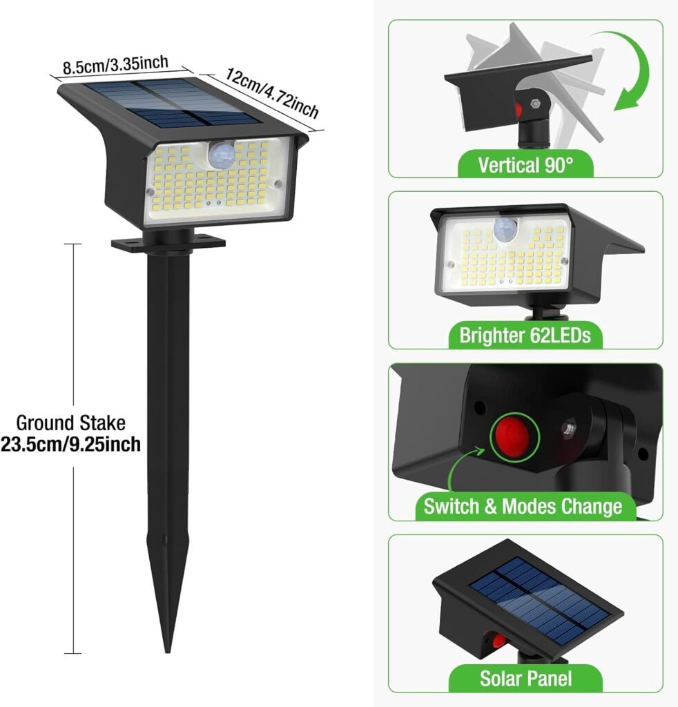 Nipify Solar Spot Lights Outdoor Motion Sensor, [6 Pack/62 LED]3 Modes Solar Landscape Spotlights Outdoor Waterproof, 2-in-1 Solar Lights Outdoor Wall Lights for Yard Garden Patio Pathway, Cool White