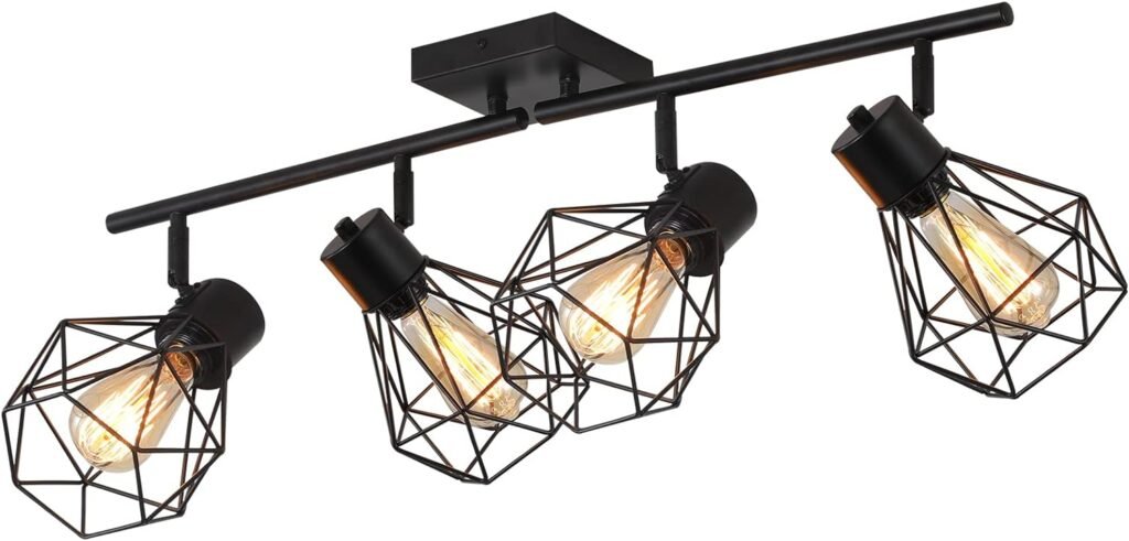 SEEBLEN Industrial 4 Light Track Lighting Kit, Black Flush Mount Wall/Ceiling Spot Lights Fixture, Directional Ceiling Light for Kitchen,Dining Room, Living Room, Hallway, Bathroom, Cabinet, Etc.