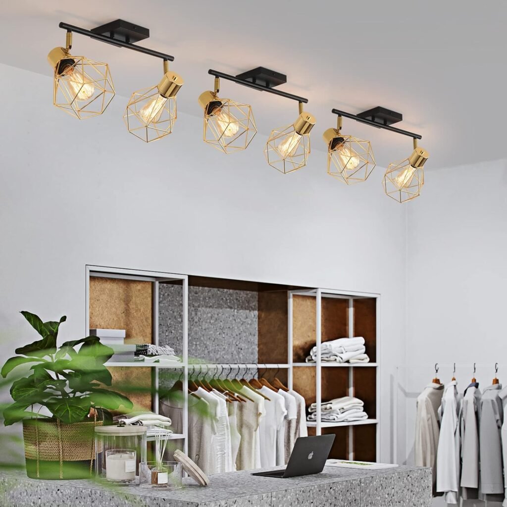 SEEBLEN Industrial 4 Light Track Lighting Kit, Black Flush Mount Wall/Ceiling Spot Lights Fixture, Directional Ceiling Light for Kitchen,Dining Room, Living Room, Hallway, Bathroom, Cabinet, Etc.