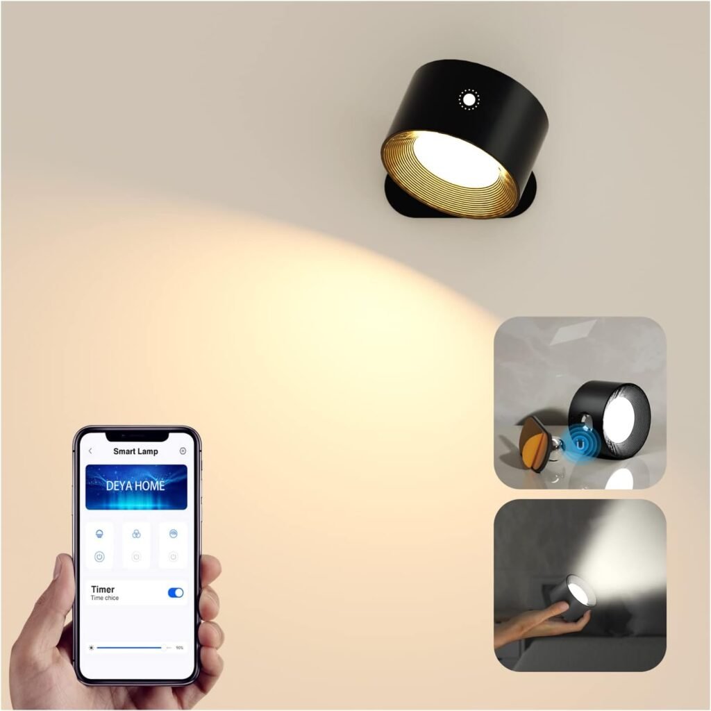 Smart Wall Sconces, Koopala LED Mounted Lamps with 3 LightingRGBAmbiance Mode, APPTouch Control, Stepless Dimming, 360°Rotate, Cordless Light Rechargeable Battery for Reading Bedside