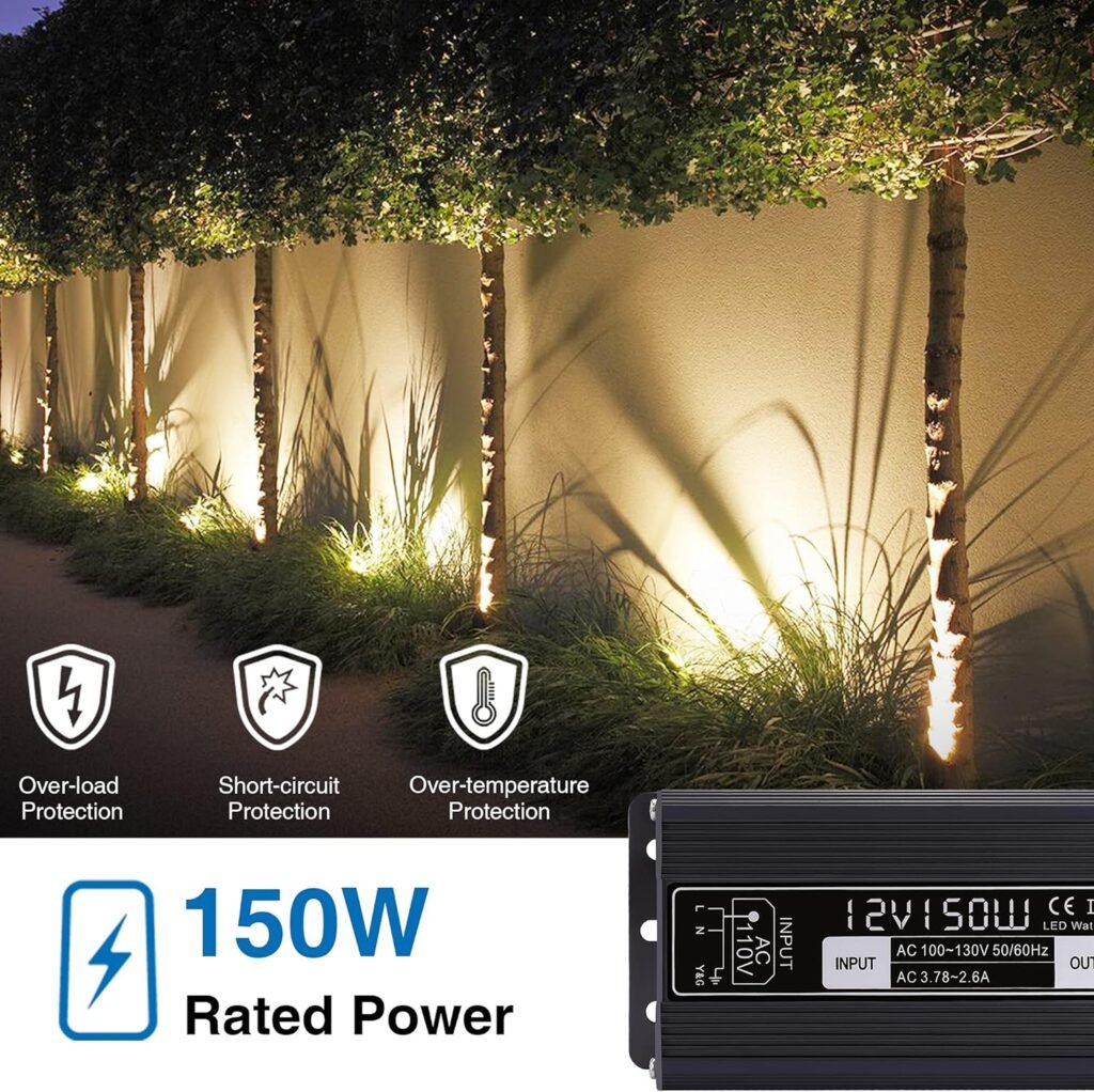 SUNVIE Low Voltage Landscape Lights Kit with Transformer and Timer 12W 12-24V Outdoor LED 3000K Waterproof Landscape Lighting with Wire Connector for Garden Pathway Wall Tree ETL Listed Cord, 10 Pack