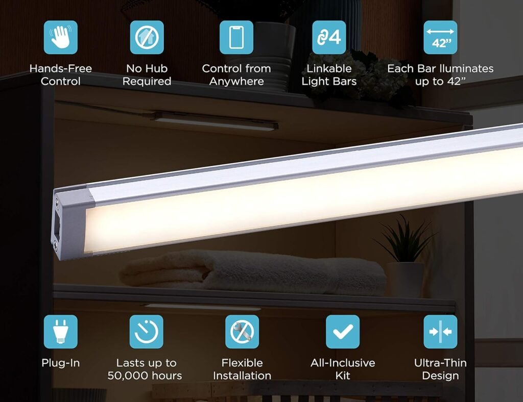 BLACK+DECKER Works with Alexa Smart Under Cabinet Lighting Kit, Adjustable LEDs, (6) 9 Bars, White