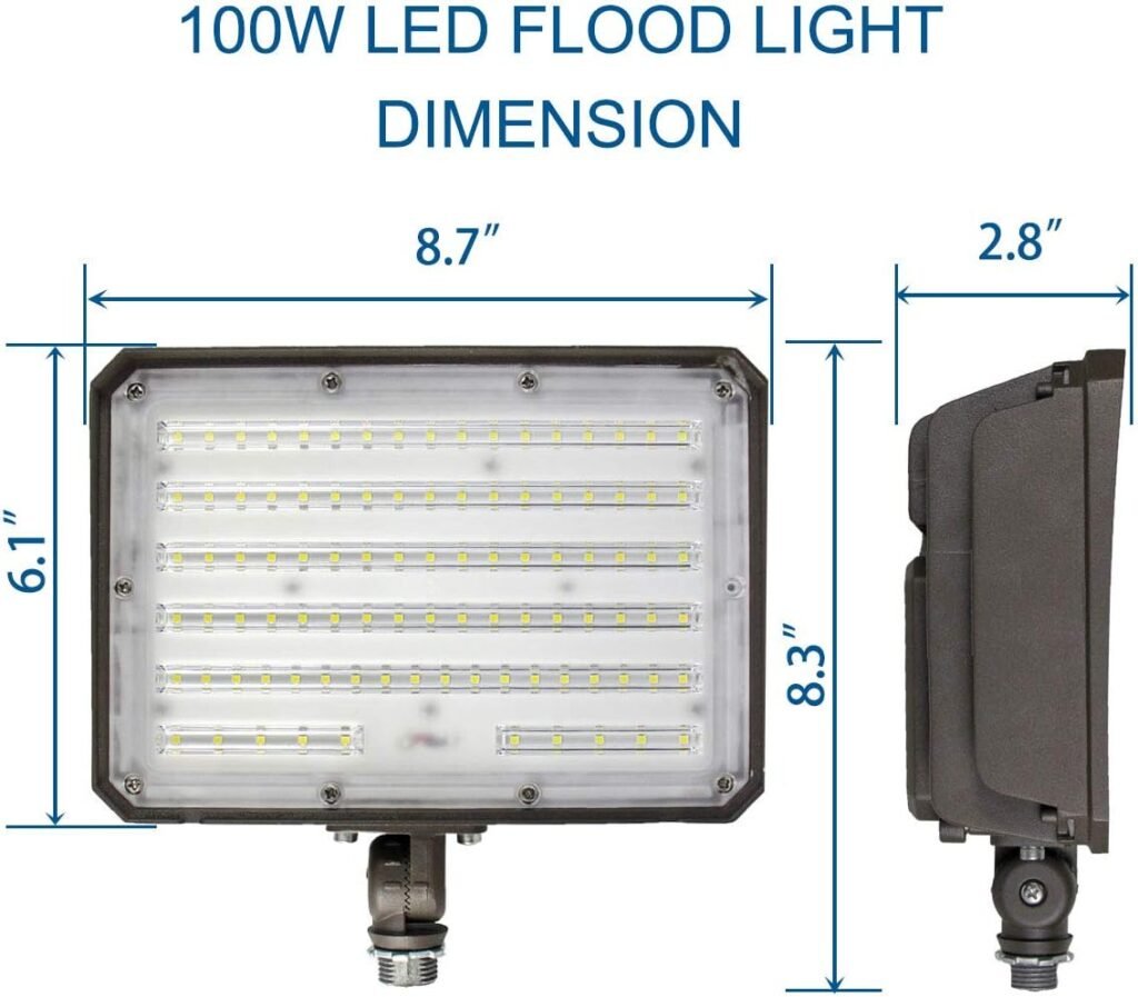 DAKASON 2 Pack 100W LED Flood Light Outdoor, Dusk-to-Dawn Photocell Adjustable Knuckle Mount, 13000LM 5000K Replaces 350W HPS/MH 100-277Vac, IP65 Waterproof Security Lighting Fixture, ETL Listed