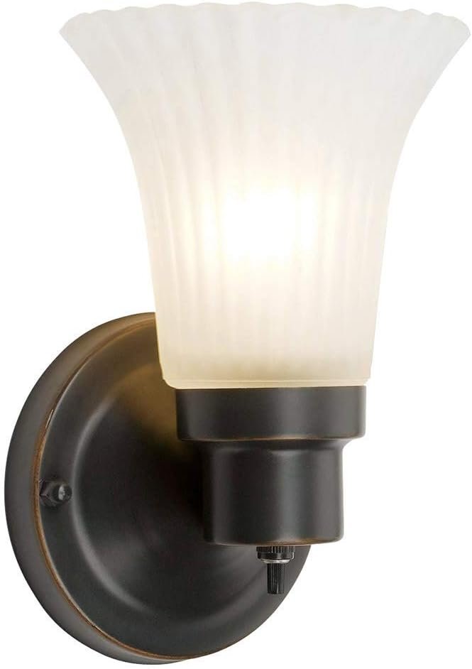 Design House 505115 Village 1-Light Indoor Dimmable Wall Sconce Frosted Flute Glass with Twist On/Off Switch for Bathroom Bedroom Hallway, 8.25 H x 5.1 W, Oil-Rubbed Bronze