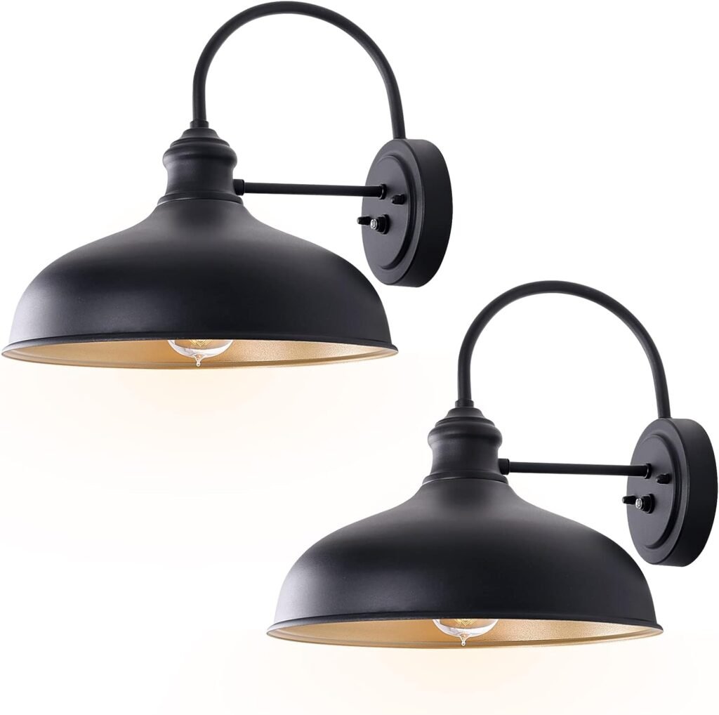 GOALPLUS 10 Dome Barn Lights for Farmhouse, Matte Black Gooseneck Outdoor Light Fixture, Exterior Porch Lighting with Wall Mount, Outside Goose Neck Wall Sconce for Patio