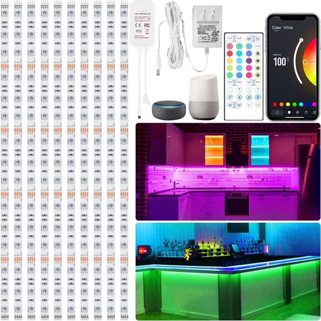 maylit 10 PCS Smart RGB Under Cabinet Lights Kit, Work with Alexa and Google Assistant, App and Remote Control, Music Sync Color Changing, Timer, Dimmable, for Cabinet, Counter, Shelf, Bookcase