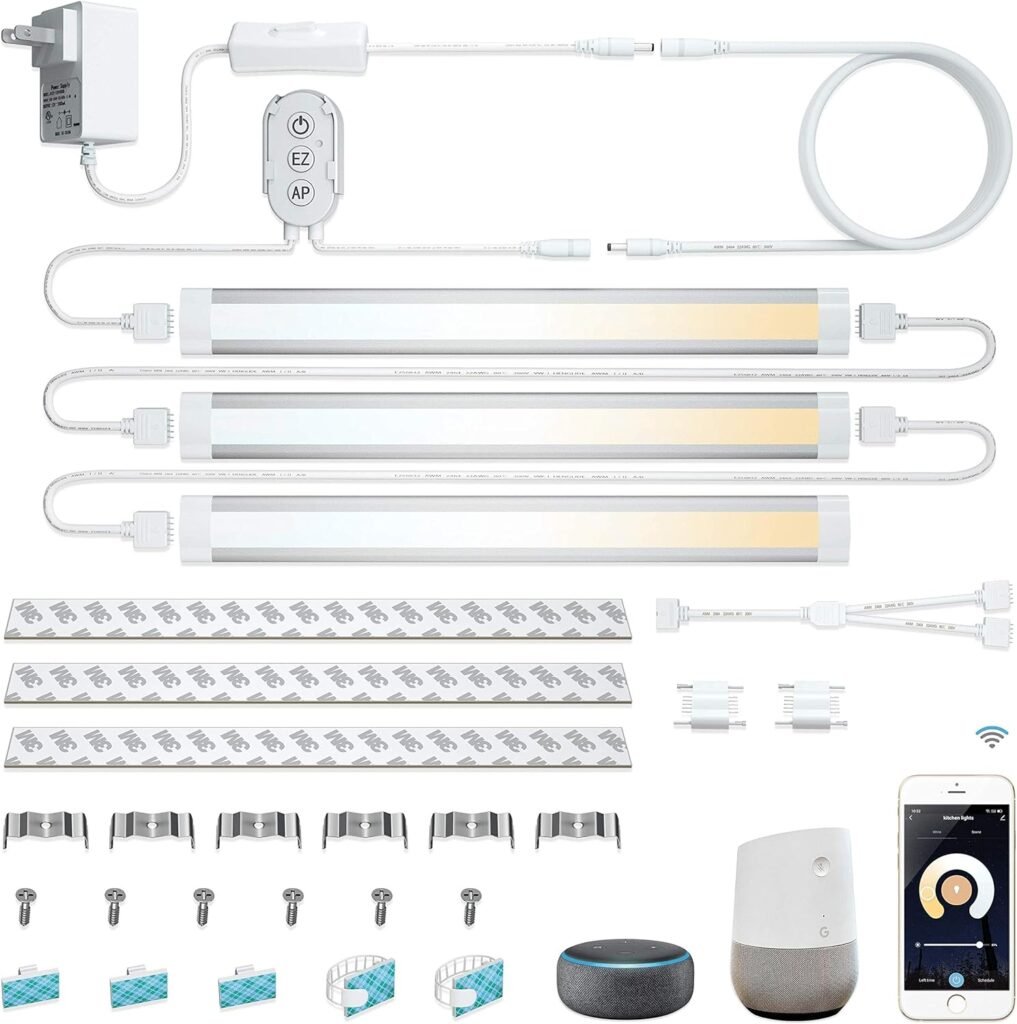 Smart Under Cabinet Lights Work with Alexa Echo, Google ,Siri, LED Light for Kitchen Shelf Counter Lighting with App, Voice Activated Dimmable and Linkable Warm to Cool White (3 Lights Bar Kit)