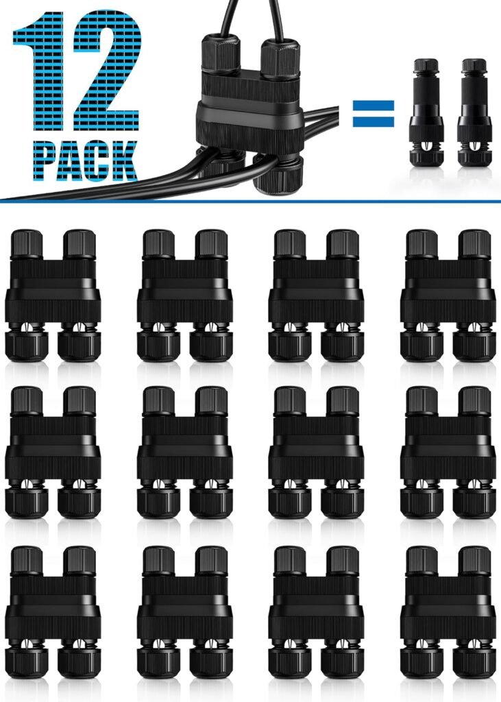 SUNVIE Fastlock2 Low Voltage Landscape Lighting Wire Connector Landscape Light Connectors Waterproof 12-18 Gauge Landscape Wire Connector for Outdoor Landscape Lighting Path Lights, 12 Pack