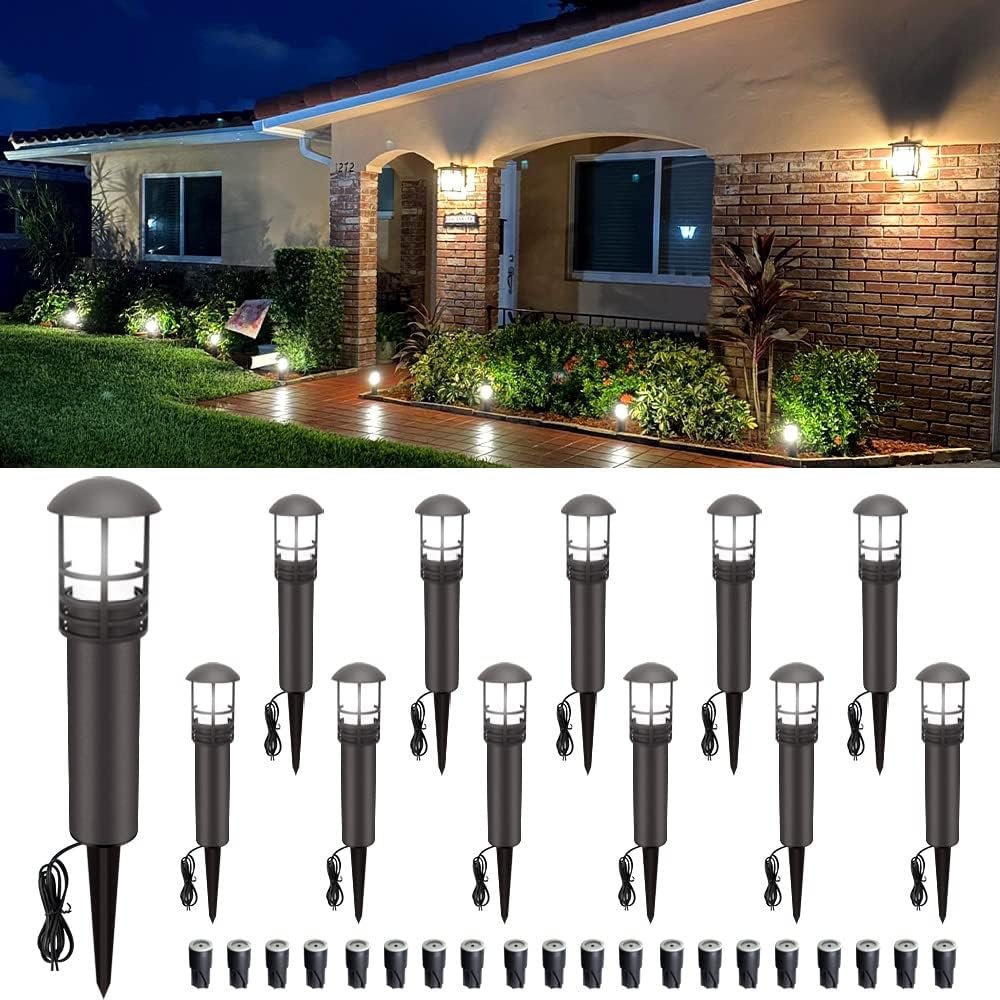 VOLISUN 12-Pack Outdoor LED Landscape Lighting,3W 12V Low Voltage Pathway Lights,Outdoor Waterproof Garden Lights, Aluminum Housing ETL Listed,CRI 90+,5000K Cool White for Driveway Sidewalk