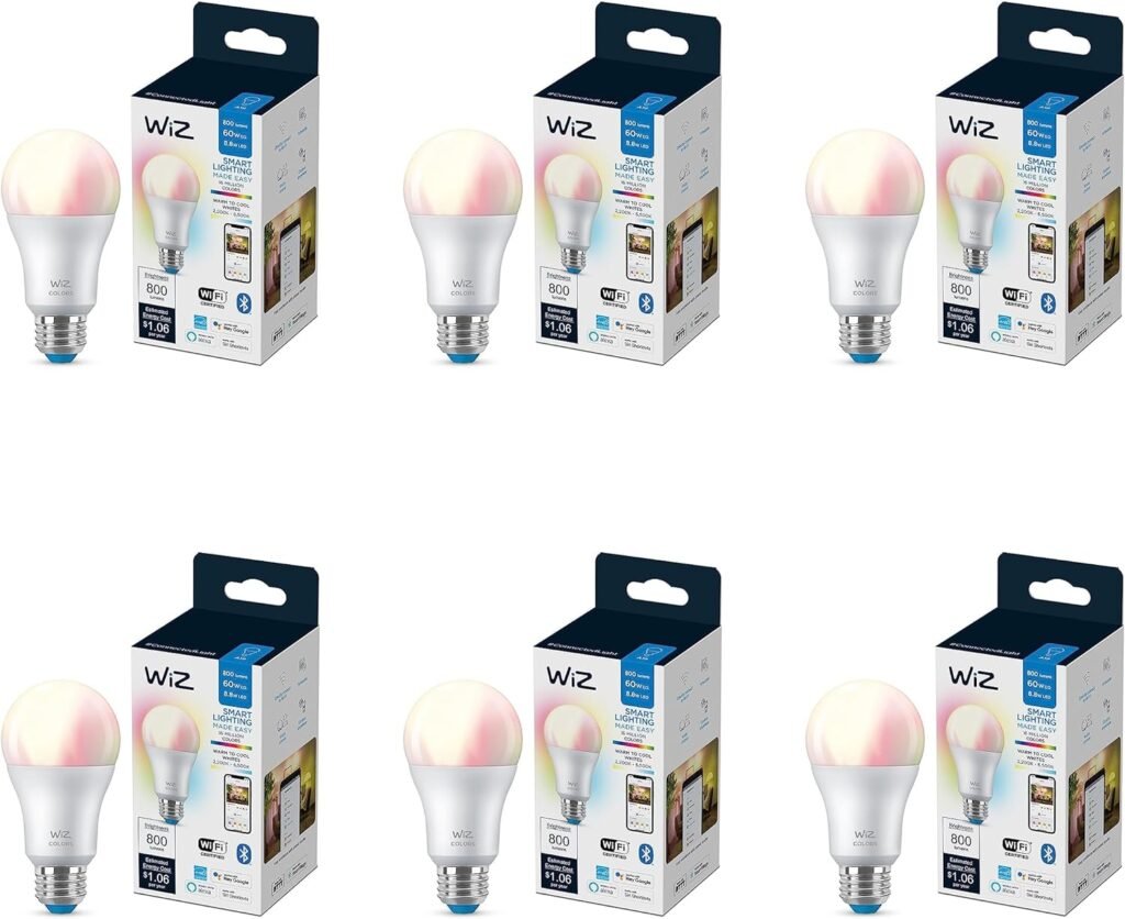 WiZ 60W A19 Color LED Smart Bulb - Pack of 1 - E26- Indoor - Connects to Your Existing Wi-Fi - Control with Voice or App + Activate with Motion - Matter Compatible