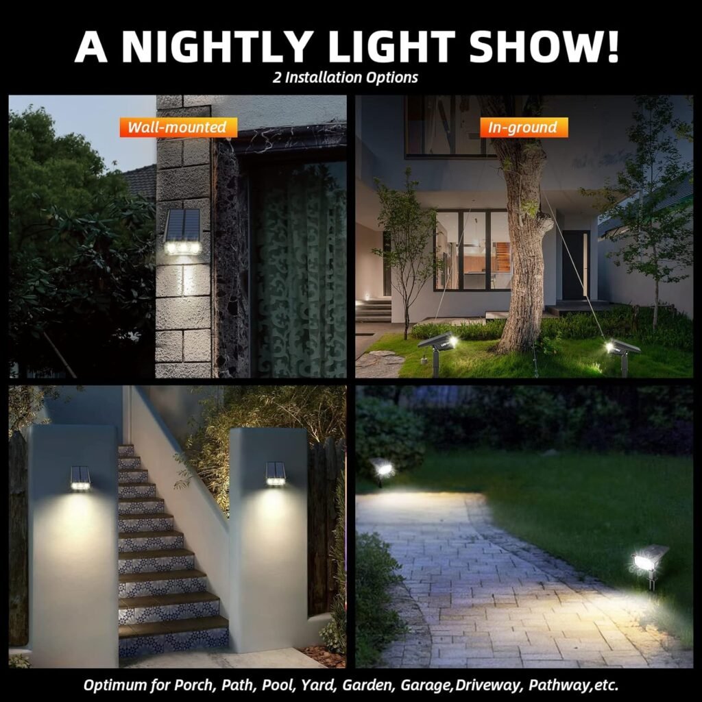 40 LEDs Spotlights,IP65 Waterproof Solar Powered Landscape Spotlights 2-in-1 Wall Light, Outdoor Landscaping Lights Auto On/Off for Yard Garden 2Pack Warm-White