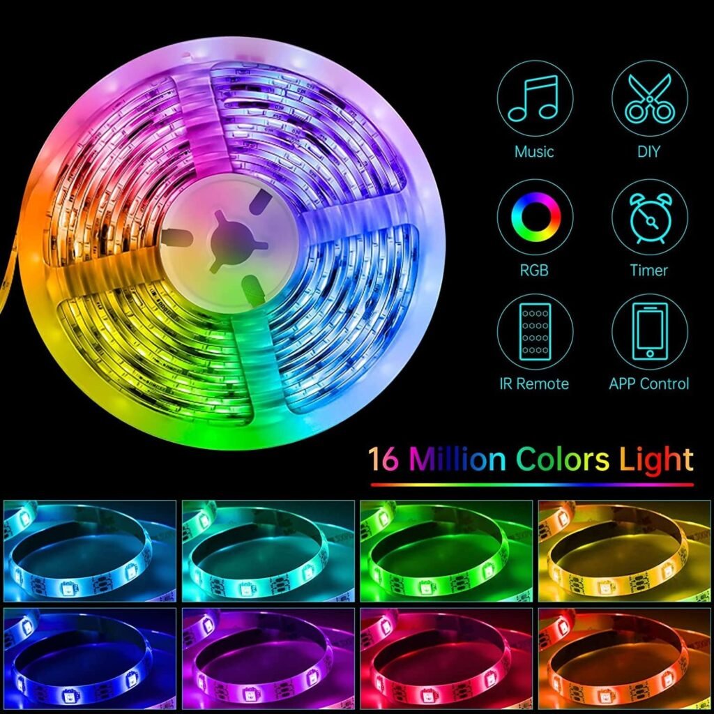 BYDIFFER 100ft Bluetooth Led Strip Lights (3 Rolls of 33.3ft), Music Sync Smart Lighting Strips with App Control, Color Change 5050 Led Light for Bedroom Room Party and Home