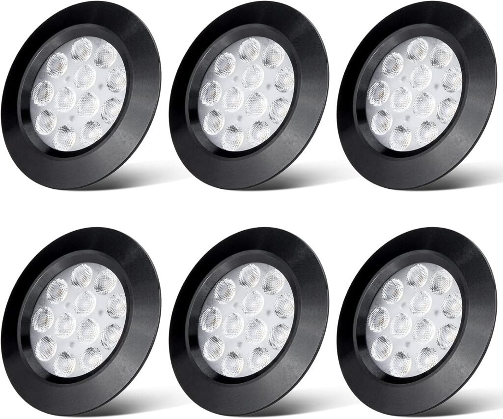 CICMOD RV Boat Recessed Ceiling Light, 12V LED Camper Light for Van Truck Motorhome, RV Interior Lighting, 6 Pack (Black, 6000K)