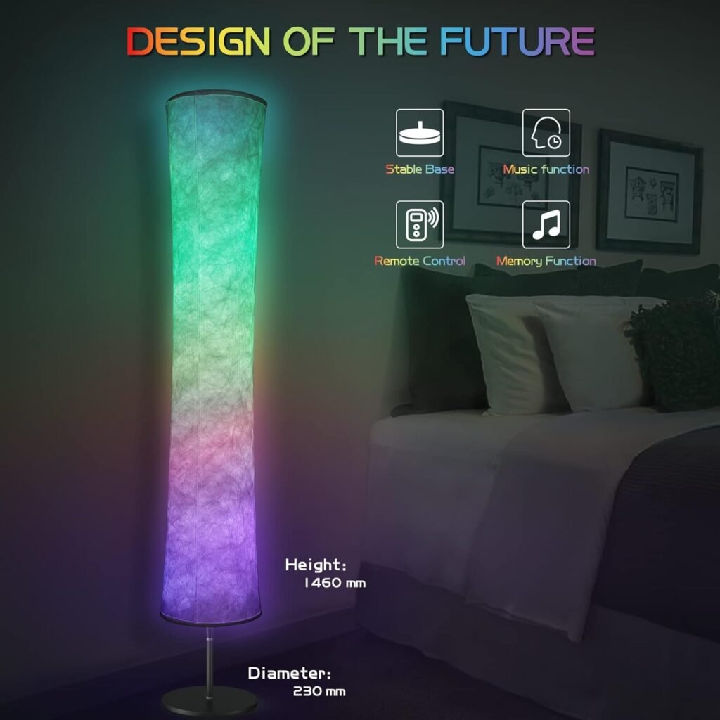 Torchlet RGB Led Smart Lamp Alexa APP Control, Color Changing Modern Floor Standing Lamp with DIY Mode, Music Sync and White Fabric Shade for Living Room Bedroom Game Room