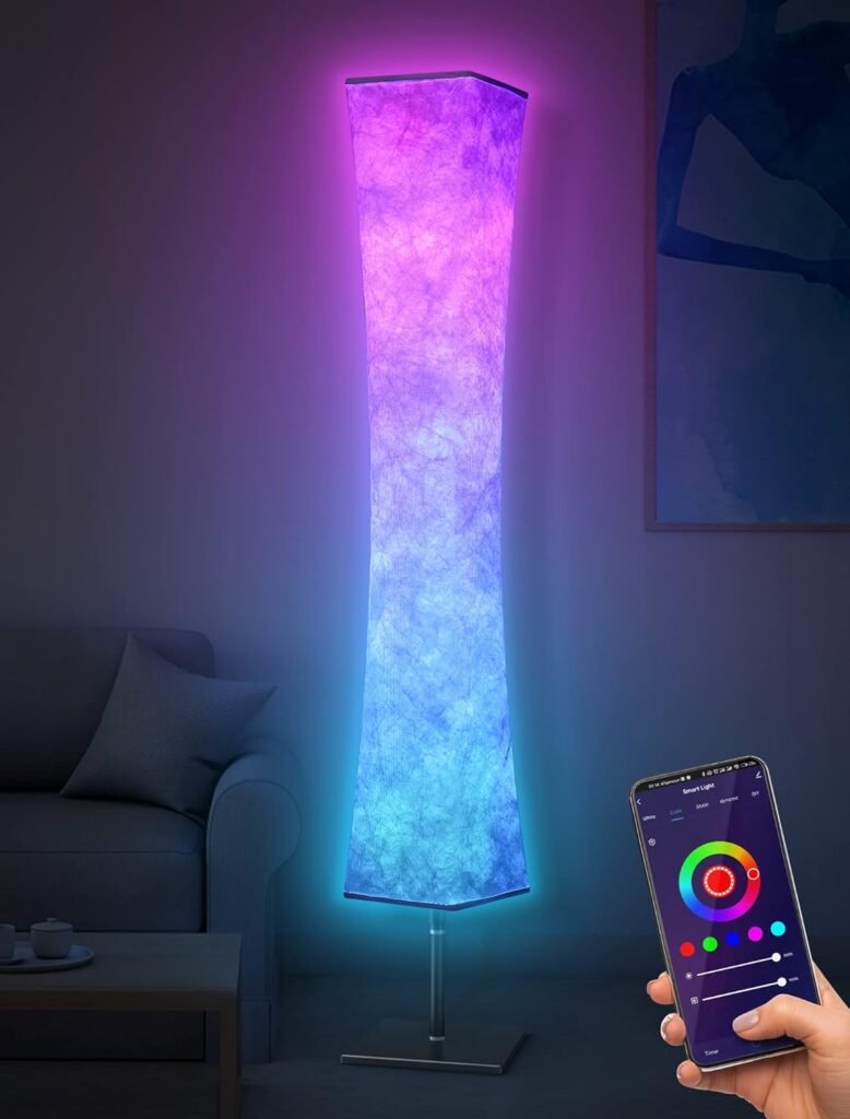 Torchlet RGB Led Smart Lamp Alexa APP Control, Color Changing Modern Floor Standing Lamp with DIY Mode, Music Sync and White Fabric Shade for Living Room Bedroom Game Room