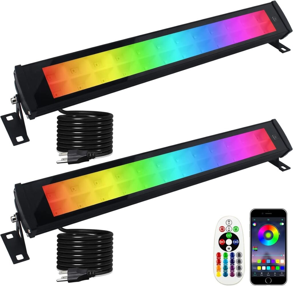 BOSITE 2 Pack RGB Light Bar 50W LED Wall Lights RGB Wall Washer Light with Remote Control IP66 Waterproof Wall Flood Light RGB LED Light Bar for Room Stage Lighting Garden Outdoor Indoor