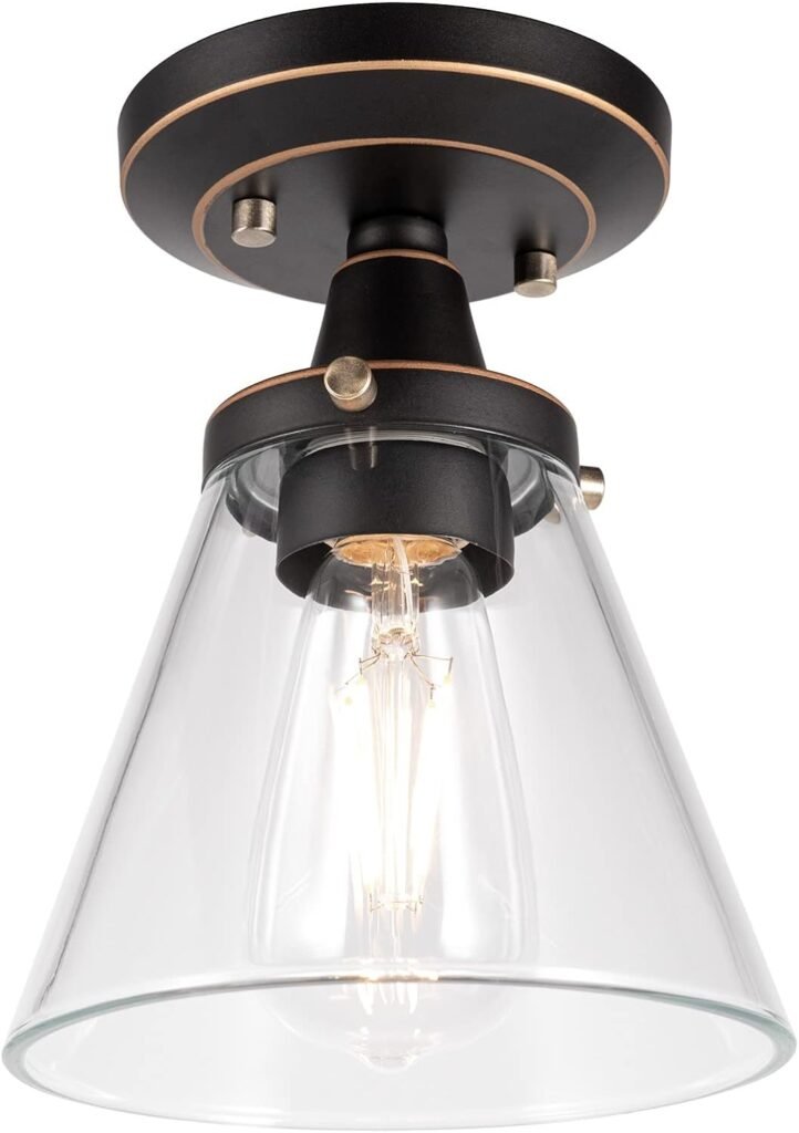 GRUENLICH Semi Flush Mount Ceiling Light Fixture for Outdoor and Indoor, E26 Medium Base, Metal Housing Plus Clear Glass, Bulb not Included, 1-Pack, Oil Rubbed Bronze Finish