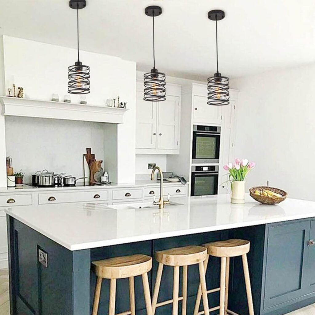 Industrial Pendant Lighting, Black Pendant Light Fixtures Ceiling Light, Adjustable Hanging Light Fixtures, Modern Clear Glass Shade Pendant Lighting, For Kitchen Island, Dining Room, Corridor