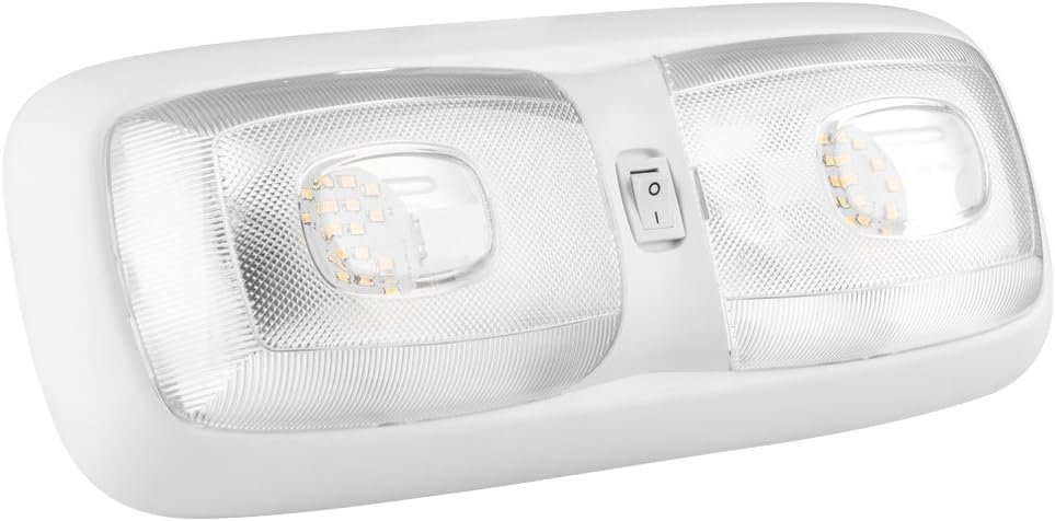 Lumitronics RV LED Euro-Style Double Ceiling Dome Light - Trailer Camper Interior Lighting - On-Off Switch