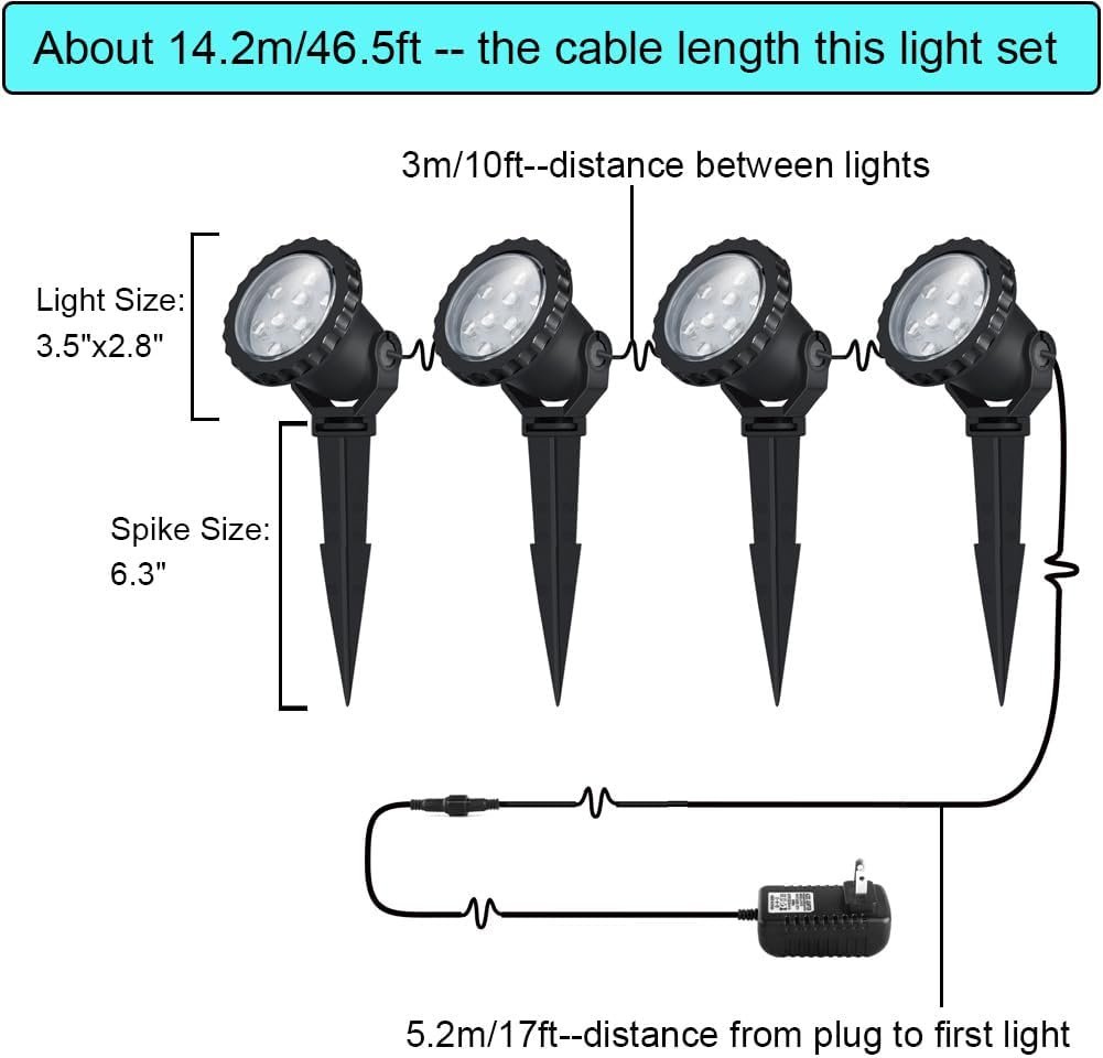 Spotlights Outdoor, 18W 800lm RGB Color Changing Landscape Lights 110V Plug in LED Spot Lights with Remote, IP66 Waterproof Outdoor Lights for Tree Yard House, 66.2ft Cord, UL Listed, 6 Pack