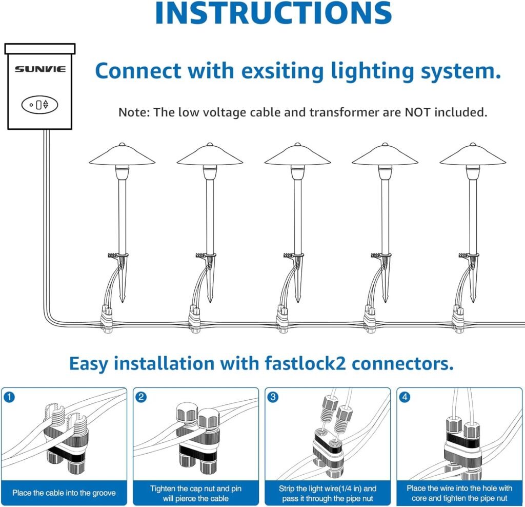 SUNVIE Low Voltage Pathway Lights LED Landscape Lights Low Voltage 3W 12-24V 3000K Landscape Lighting Cast-Aluminum Waterproof Landscape Path Lights for Yard Walkway Garden ETL Listed Cord, 4 Pack