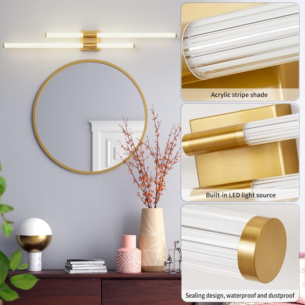 Bathroom Light Fixture Over Mirror 32 Inch, LED Dimmable Vanity Light 4000K Warm Light Modern Wall Sconce Led Vanity Lighting for Bathroom, Restroom (Gold)