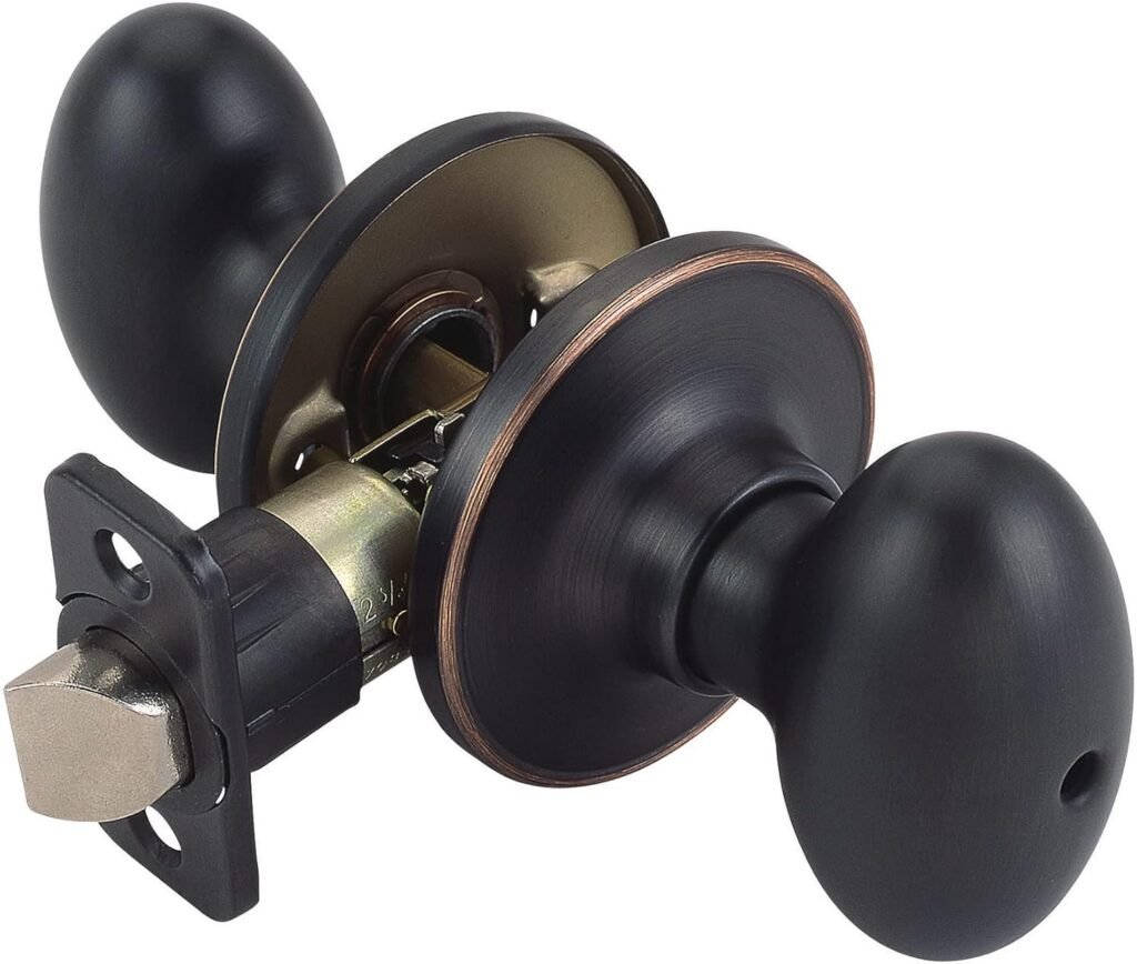 Design House 740498 Egg Privacy Bed and Bath Door Knob with Universal 6-Way Latch, 6L x 2.6W, Oil Rubbed Bronze