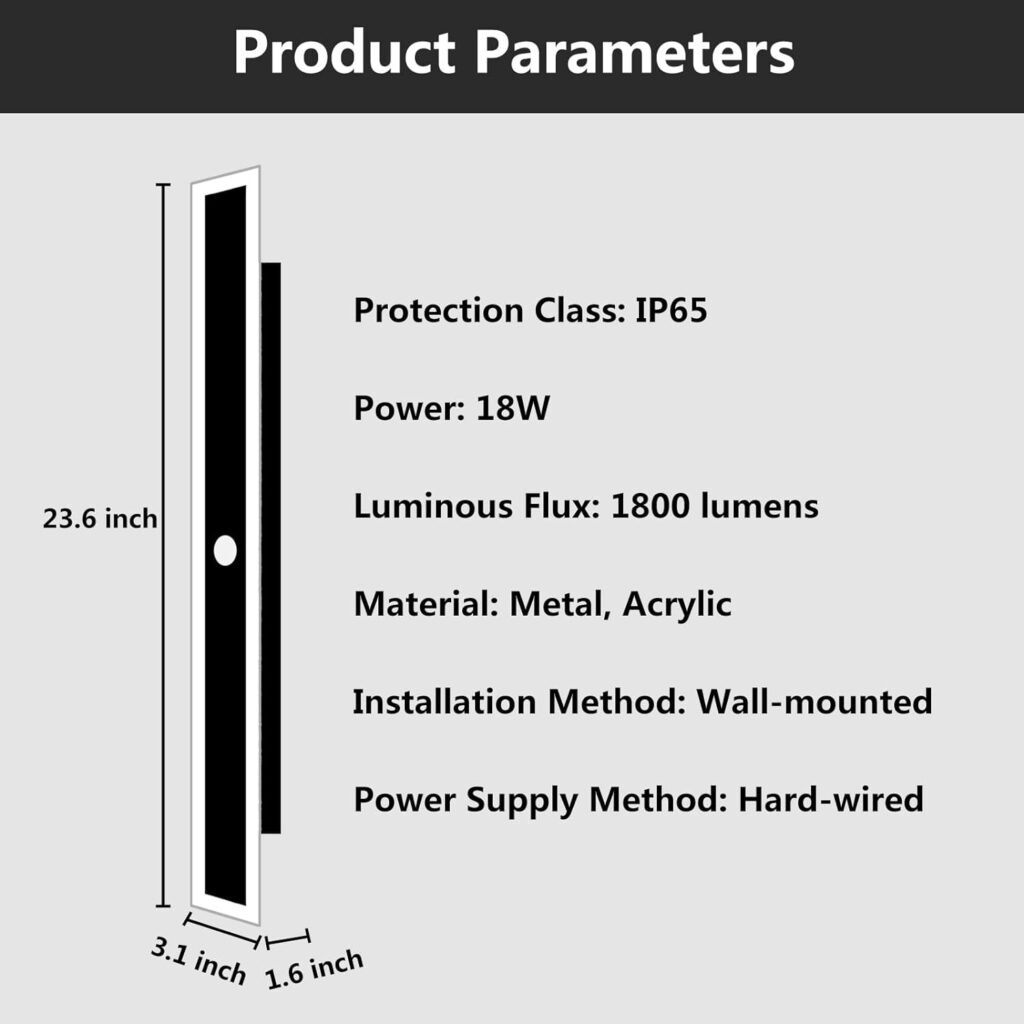 Exterior Lights for House Long Porch Light with Motion Sensor, 23.6 Inch Outdoor Front Porch Lighting Waterproof IP65 Outside Wall Sconce for Garden Patio, 18W Natural Light 4500K