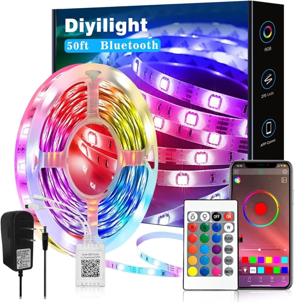 Led Strip Lights 50 ft Smart Light Strips with App Control Remote, 5050 RGB Led Lights for Bedroom, Music Sync Color Changing Lights for Room Party