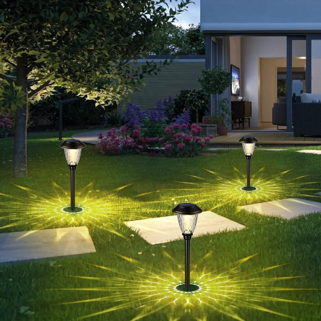 Solar Lights Outdoor Waterproof,Solar Pathway Lights,Supper Bright UP to 12 Hrs Stainless Steel Solar Garden Lights,Landscape Lighting for Yard Patio Walkway Driveway Pathway (4Pack/Warm Light)