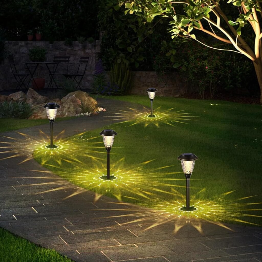 Solar Lights Outdoor Waterproof,Solar Pathway Lights,Supper Bright UP to 12 Hrs Stainless Steel Solar Garden Lights,Landscape Lighting for Yard Patio Walkway Driveway Pathway (4Pack/Warm Light)