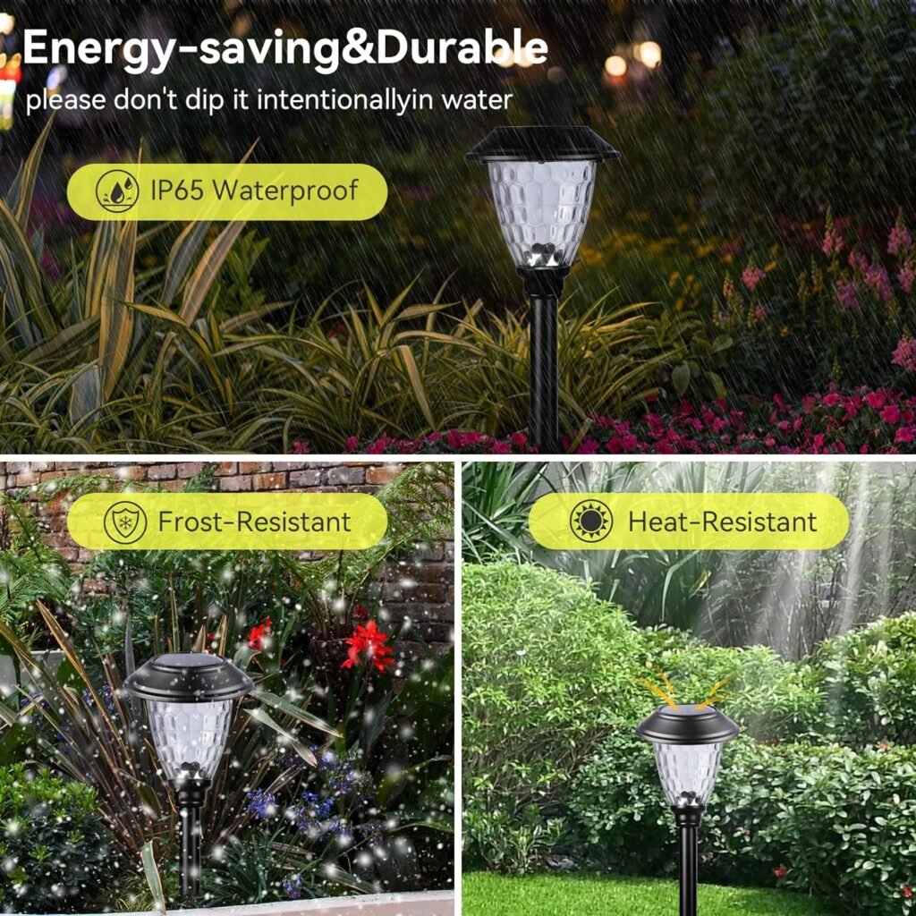 Solar Lights Outdoor Waterproof,Solar Pathway Lights,Supper Bright UP to 12 Hrs Stainless Steel Solar Garden Lights,Landscape Lighting for Yard Patio Walkway Driveway Pathway (4Pack/Warm Light)